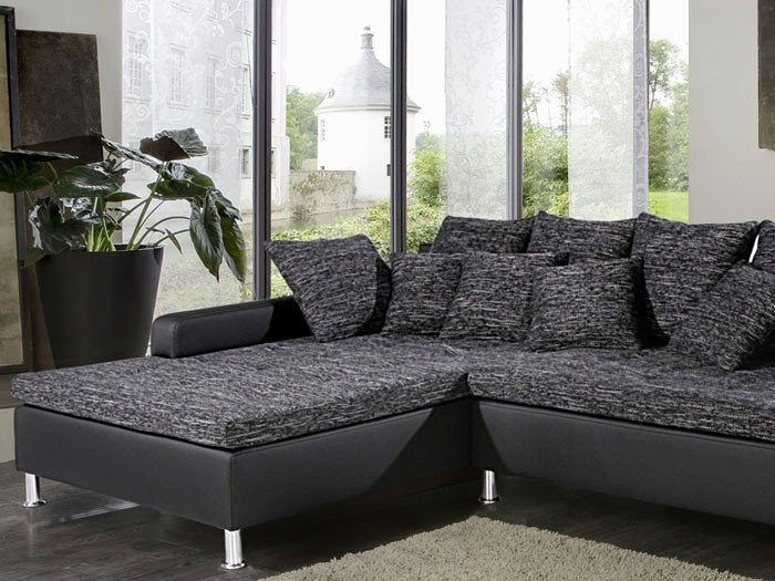 Eckcouch madeleine, 326x213cm, webstoff schwarz grau kunstl ...
